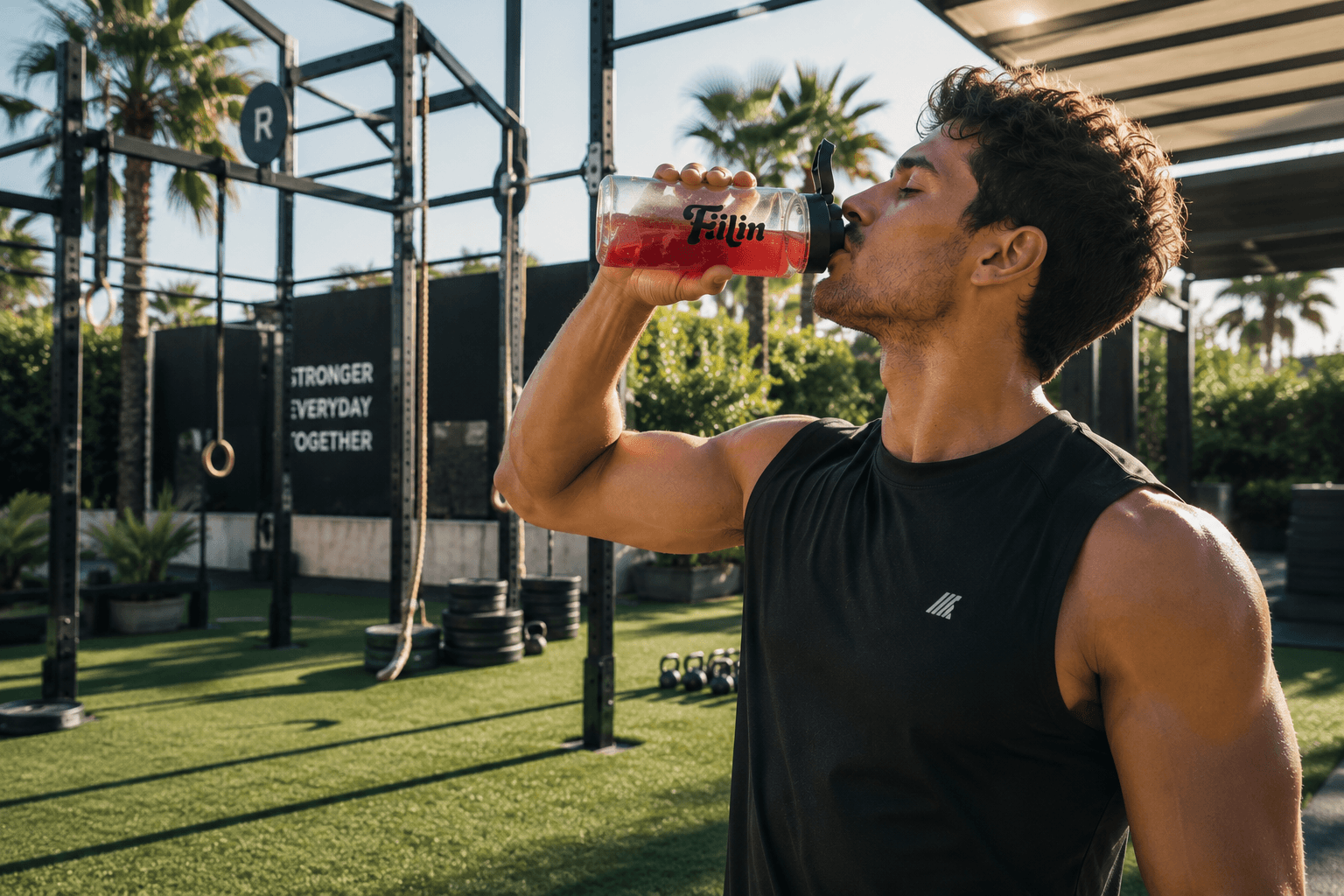Sportif buvant une boisson Fiilin après son entraînement